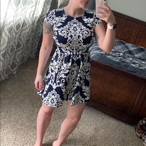 Navy and white floral dress
